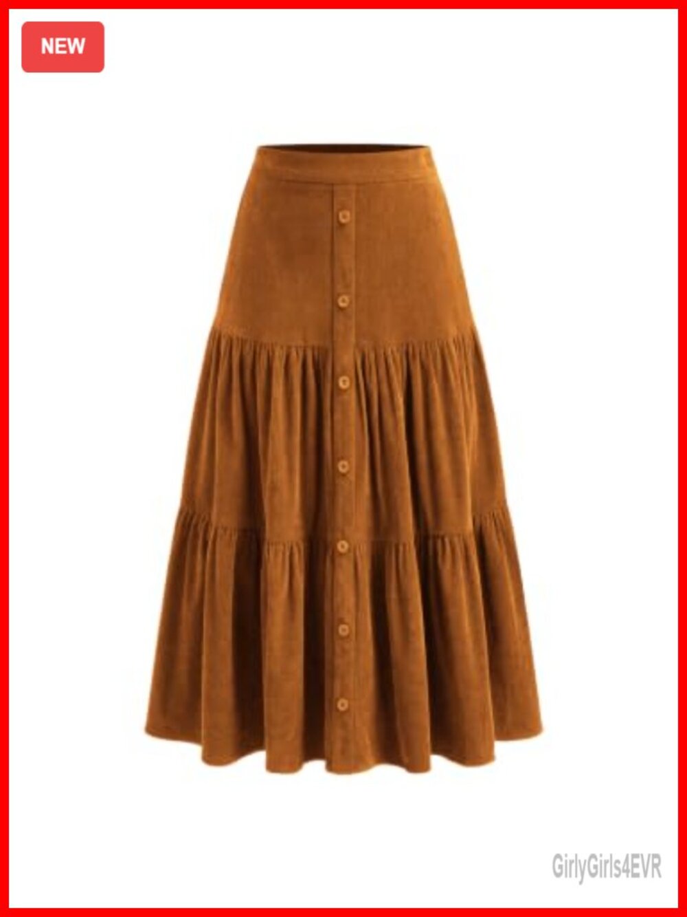 Corduroy Maxi Skirt Buttoned Tiered Long A-Line Midi Skirt